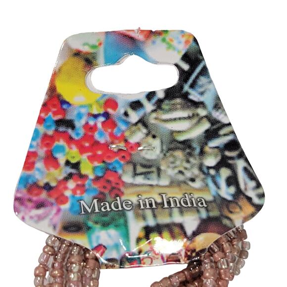 48" Long Tan Bronze Seed Bead Necklace Boho Multistrand India Handmade NEW - Picture 2 of 9